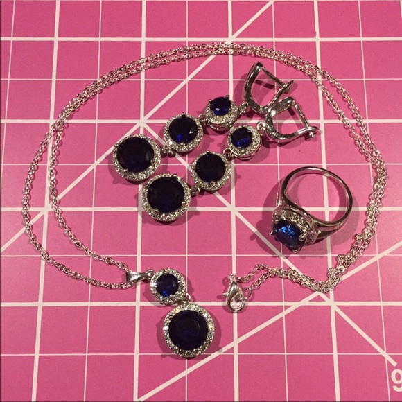 NWT elegant blue sapphire necklace set earrings - Picture 5 of 8